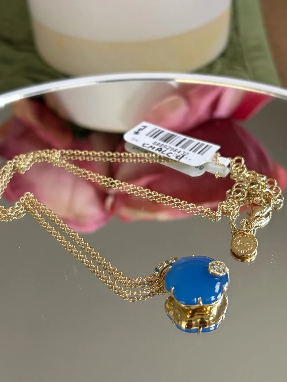 Rarities Carol Brodie Blue Chalcedony & Blue Topaz Flower Pendant with Chain NWT
